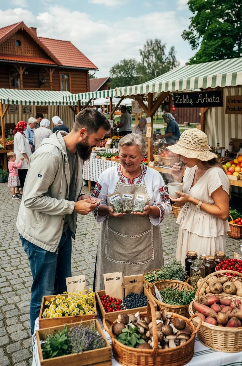 Žolelių rinkinys ant baltos servetėlės, skirtas sveikesniam gyvenimo būdui palaikyti.