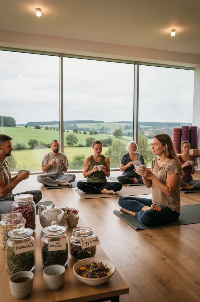 Atvira arbatos laikraščio knyga su informacija apie ramybės stiprinimo žoleles.